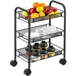 3-Tier Mesh Wire Rolling Utility Cart