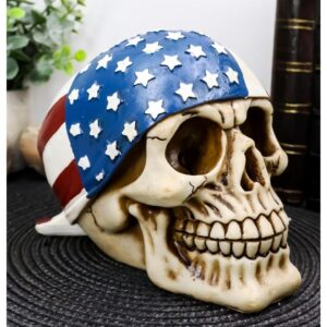Independence Day Patriotic Skull With US Flag Banner Bandana Decorative Figurine