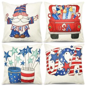 4th of July Decorations Pillow Covers 18x18 Set of 4 Independence Day