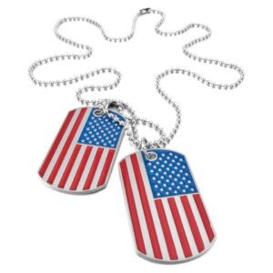 3 pcs Enamel American Flag Dog Tag Necklace